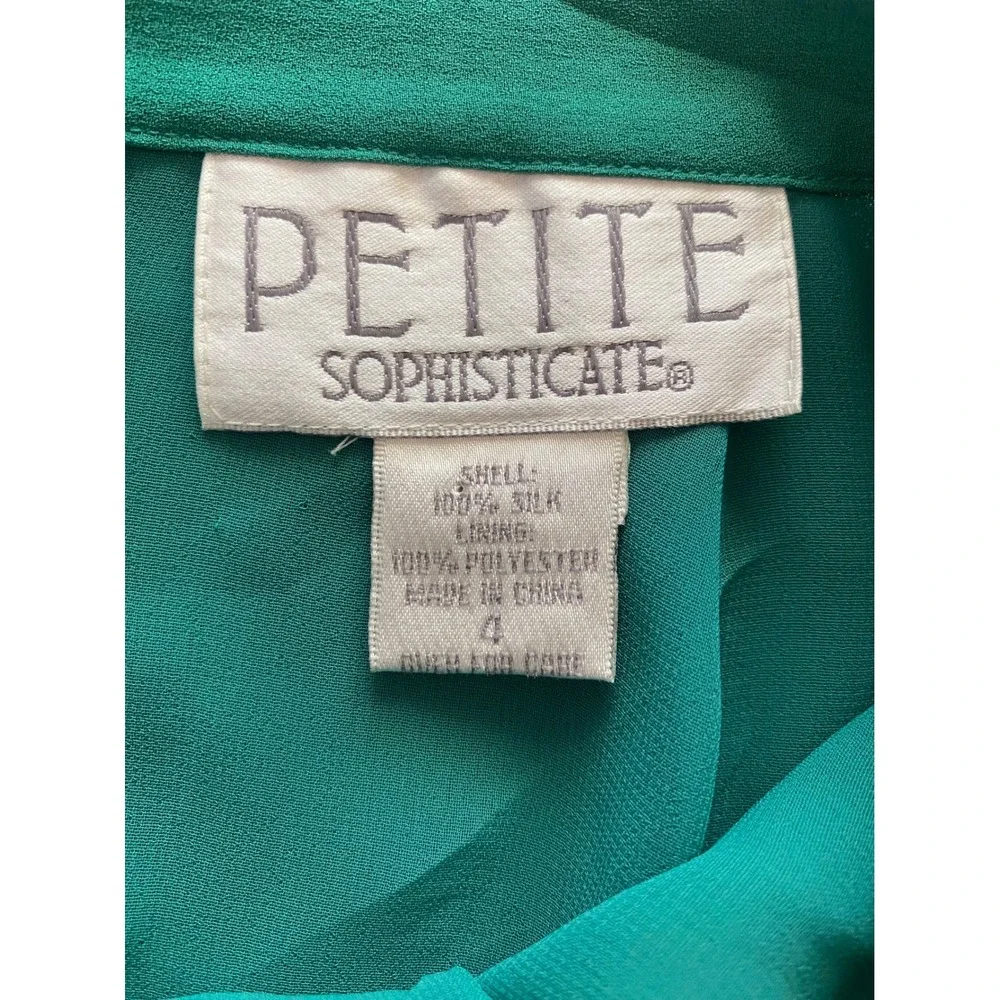 Petite Sophisticate Emerald Green 100% Silk Midi Skirt Size 4 Petite Lined Slit - Picture 4 of 5